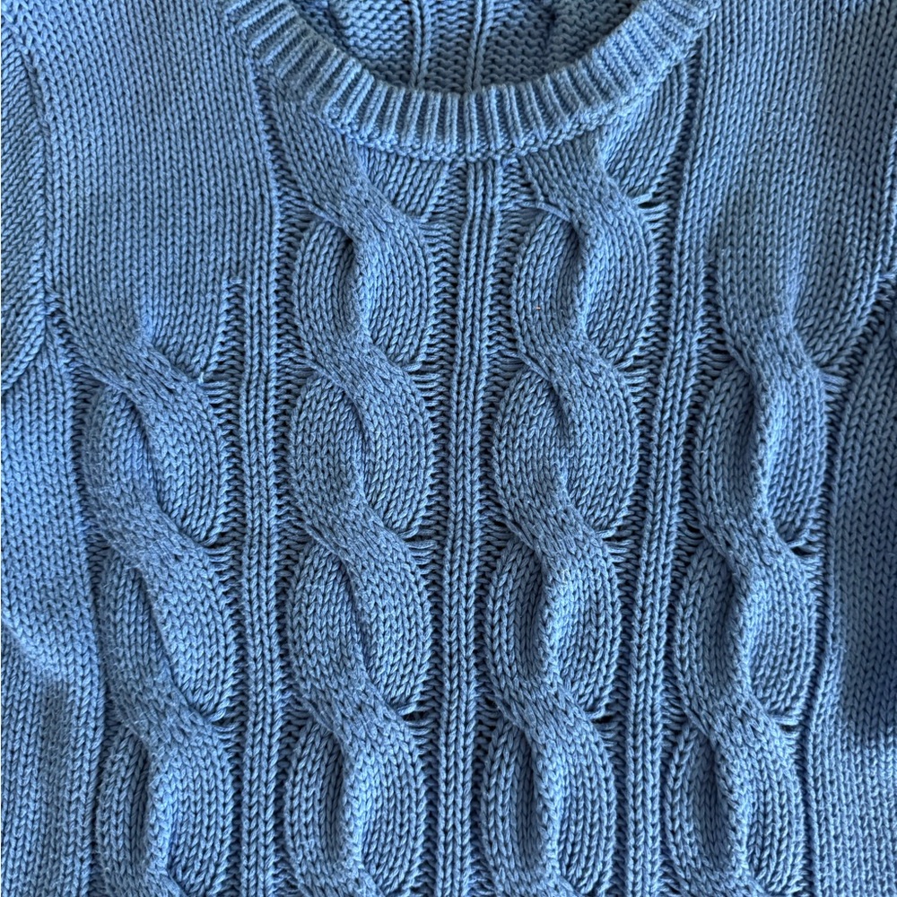 J.Crew Cable Knit Sweater SZ S Periwinkle Blue 100% Cotton Chunky Pullover - Picture 5 of 7